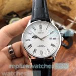 Copy Omega White Dial Black Leather Strap Men's Watch Citizen 8217